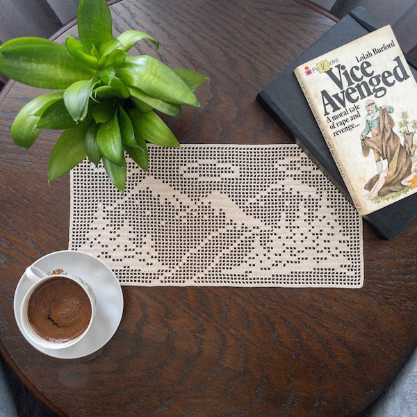 PDF Filet Crochet Runner Mountain Landscape Pattern, Home Decor For Christmas Gift Idea, DIY Crochet Tablecloth, Customized Pattern TableTop