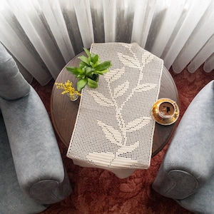 Filet PDF fleur au crochet avec feuilles pour Pâques, décoration d'intérieur, chemin de table avec lapins, idée cadeau anniversaire et mariage, nappe personnalisée