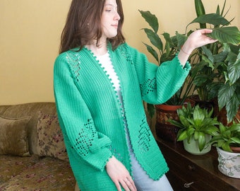 PRONTO para ENVIAR Cardigan Verde Jade dentro de 3 dias para a mãe, Cardigan de crochê feito à mão para noites de primavera, Cardigan personalizado para ideia de presente