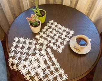 READY To SHIP, Handmade Crochet Lace Tablecloth, 3 pcs Vintage White Small Flower Motif, Vintage Table Top For Mothers Day And Easter Gift