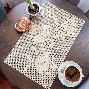 Filet Crochet Table Runner Butterflies Pattern PDF, Home Decor For Christmas Gift Idea, DIY Crochet Tablecloth, Customized Pattern Table Top