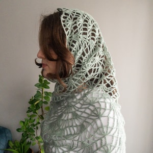 Filet Crochet Shawl For Easter And Wedding And Birthday Gift For Mom, READY TO SHIP In 3 Days, Light Green Knit Shawl For Autumn And Winter