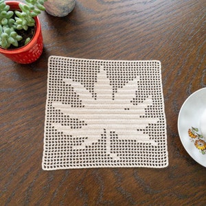 PDF Pattern Crochet Lace Coaster With Auntumn Leaf, Handcrocheted, Home Decor For Wedding Gift Idea, Customized Glass mat in Beige Color