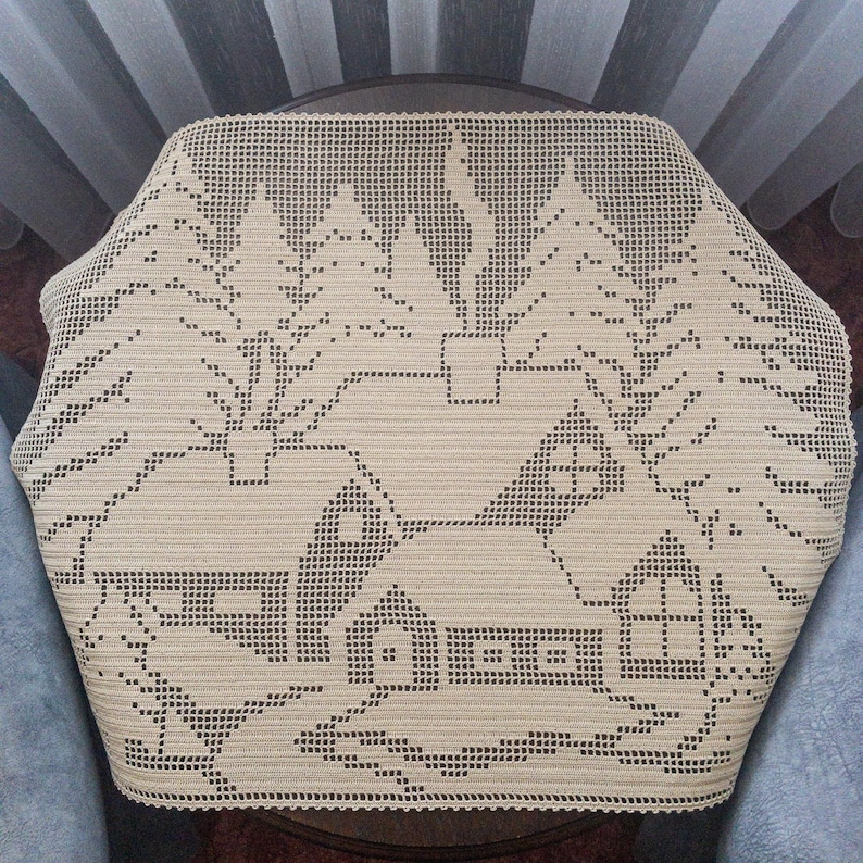 Easter gift idea with filet crochet table cloth in beige color pdf