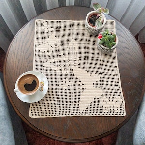 PDF Filet Crochet Butterflies Pattern Table Cover For Wedding, Birthday, Christmas Gift, Beige Custom Runner For Home And Living Room Decor