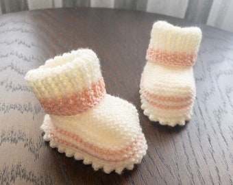 Baby And Toddler Socks With Hand Knitted For 0-12 Moths, Gift Idea For Baby Shower Girl, Handmade Knit Baby Clothes With Salmon Pink Color