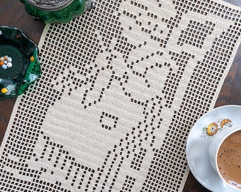 Christmas Gift Idea Filet Crochet Table Runner, Crochet Lace With Grandma Pattern For Wedding or Birthday Gift Idea, Small Table Top,