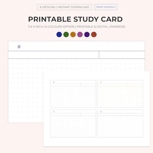 5x3 Printable & Digital Rainbow Notecards for studying | Study note tracker | Study Index Cards | Flash Cards | Study Aids Cards | Writing