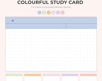 6 Digital notecards for studying | Rainbow Index Cards | Study Cards | Blank Flash Cards | Digital Notecard | Color-Coded card | PNG & PDF