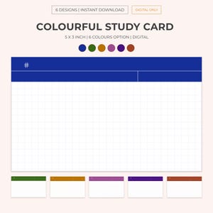 Może przedstawiać: Szablon karty do nauki w kolorze niebieskim, zielonym, pomarańczowym, fioletowym, indygo i brązowym z wzorem siatki. Karta ma wymiary 12,7 cm x 7,6 cm i zawiera miejsce na numer lub tytuł u góry.