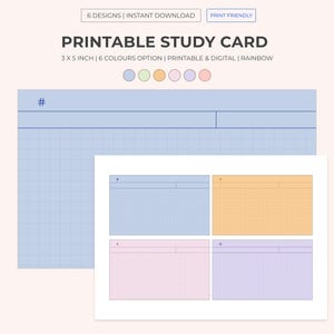 5 x 3 cartes arc-en-ciel imprimables et numériques pour étudier | Suivi des notes d'étude | Fiches d'étude | Cartes flash | Cartes d'aide à l'étude | Écriture