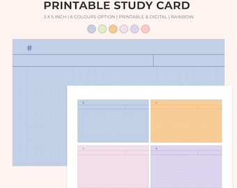 5x3 Printable & Digital Rainbow Notecards for studying | Study note tracker | Study Index Cards | Flash Cards | Study Aids Cards | Writing