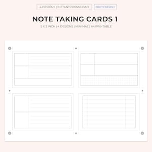 Fiches de prise de notes imprimables A4 pour étudier | 5x3 | Suivi des notes d'étude | Fiches d'étude | Cartes flash | Cartes d'aide à l'étude