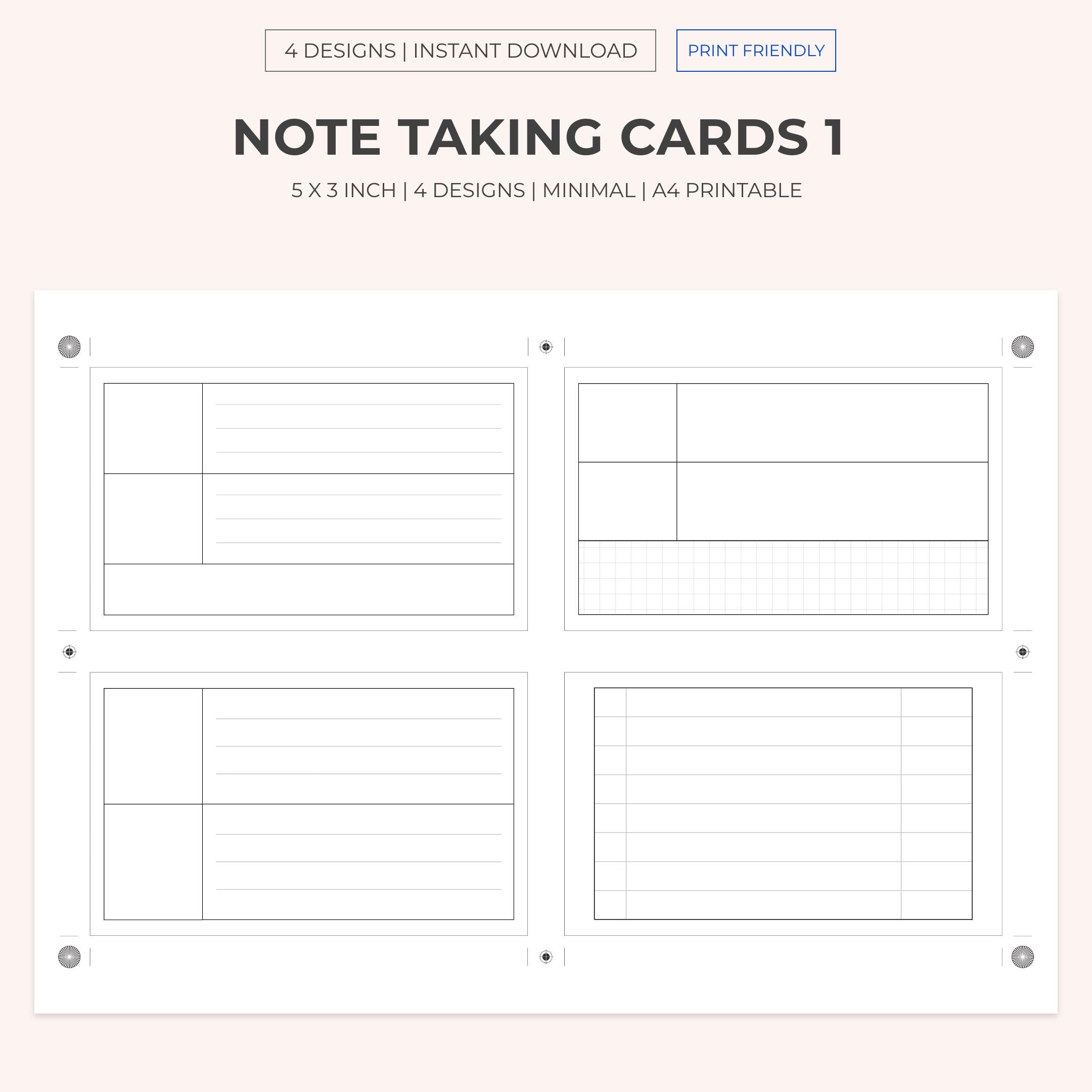 A4 Printable Note-taking Notecards for Studying | 5x3 | Study Note ...