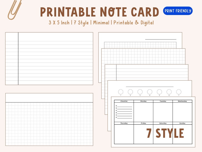 Printable & Digital Notecards for Studying Index Cards Study Cards ...
