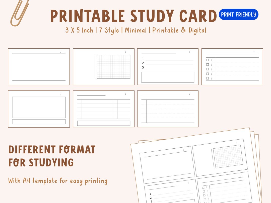 Printable & Digital Notecards for Studying Study Note Tracker Index
