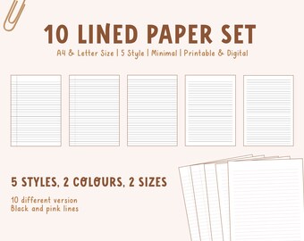 printable a4 us letter size lined paper set note paper etsy