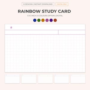 6 Digital notecards for studying | Rainbow Index Cards | Study Cards | Blank Flash Cards | Digital Notecard | Color-Coded card | PNG & PDF