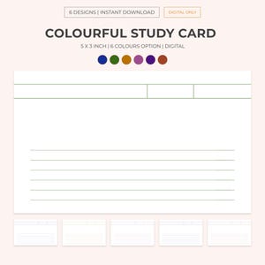 6 cartes de correspondance numériques pour étudier | Cartes d'index arc-en-ciel | Cartes d'étude | Cartes flash vierges | Carte de correspondance numérique | Carte à code couleur | PNG et PDF