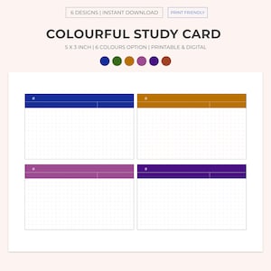 5x3 Printable & Digital Rainbow Notecards for studying | Study note tracker | Study Index Cards | Flash Cards | Study Aids Cards | Writing