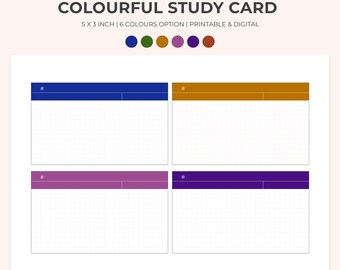 5x3 Printable & Digital Rainbow Notecards for studying | Study note tracker | Study Index Cards | Flash Cards | Study Aids Cards | Writing