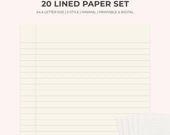 20 Digital Lined Notes Paper Set | A4, US Letter Size | Notebook lined paper | Lined Memo Pages | College Ruled Paper | Journal Paper