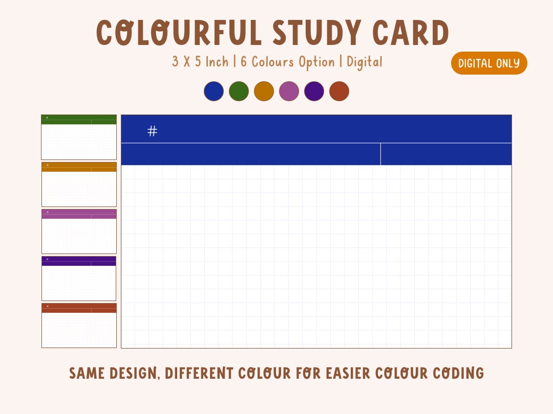 5x3 Digital Notecards for Studying Rainbow Index Cards Etsy