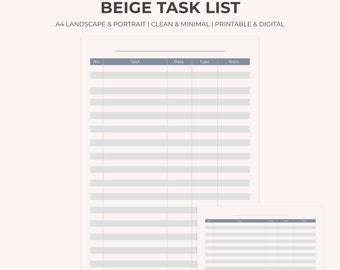 Beige Minimal Task List: A4 Printable Planner (PNG, PDF)