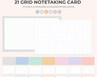 Digital Rainbow Grid Note taking Cards | Index Card | Note Card | Post Card | Recipe Card | Digital Notecard