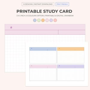5 x 3 cartes arc-en-ciel imprimables et numériques pour étudier | Suivi des notes d'étude | Fiches d'étude | Cartes flash | Cartes d'aide à l'étude | Écriture