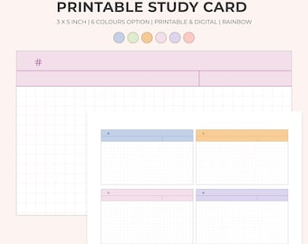 Rainbow Study Flashcards: 5x3 Printable Note Cards (Digital Download)