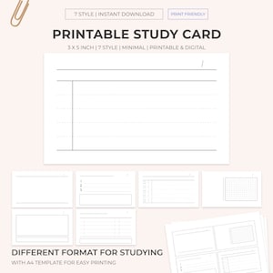 Afdrukbare en digitale notitiekaarten om te studeren | Studienotitietracker | Indexkaarten | Flashkaarten | Studiekaarten| Studiehulpmiddelen| Kaarten schrijven