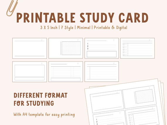 Printable & Digital Notecards for Studying Study Note - Etsy