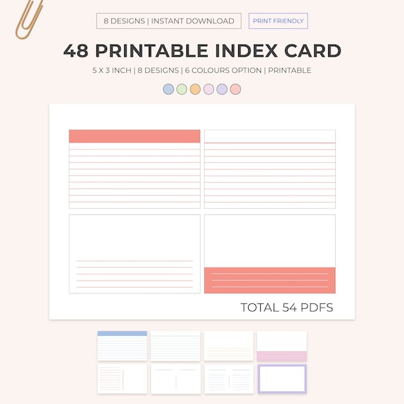 54 PDFs A4 Printable notecards for studying | Colour Index Cards | Study Cards | Study Aids  | Printable Flash Cards |  Study Card