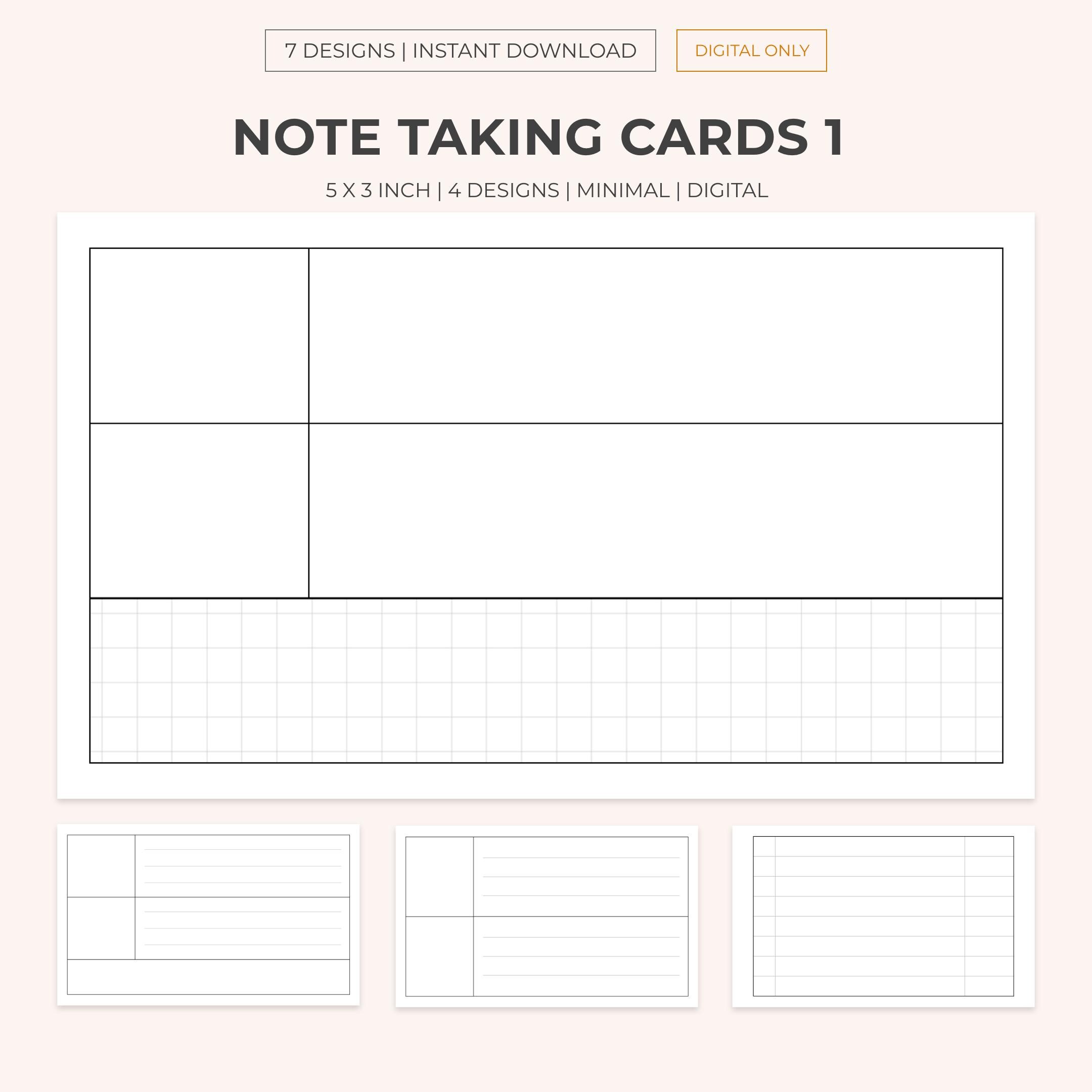 4 Digital notecards for studying | Note-taking Index Cards | Study Cards | Blank Flash Cards | Digital Notecard | Writing card | JPG & PDF