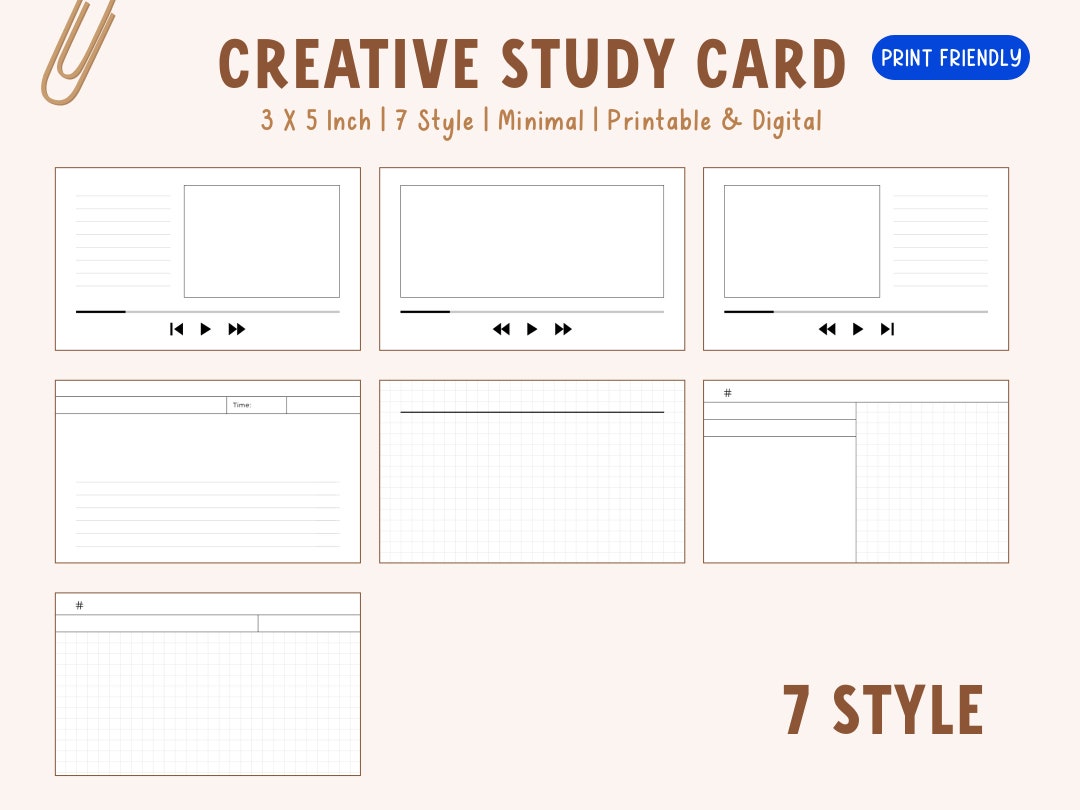Printable & Digital Notecards for Studying Creative Index Cards Study