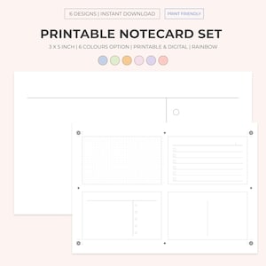 Jeu de cartes de correspondance imprimables de 5 x 3 po. pour étudier | Fiches vierges | Cartes d'étude | Aides à l'étude | Cartes de correspondance numériques | Impression A4 avec repère de cadrage