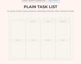 Printable Weekly Planner Printable, Week At a Glance, Weekly Agenda, Weekly Schedule, Weekly To Do List, Digital Planner, A4, Letter, A5, B5