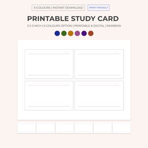 Cartes de correspondance arc-en-ciel imprimables et numériques pour étudier | Modèle A | Suivi des notes d'étude | Fiches techniques | Cartes flash | Cartes d'étude | Cartes à écrire