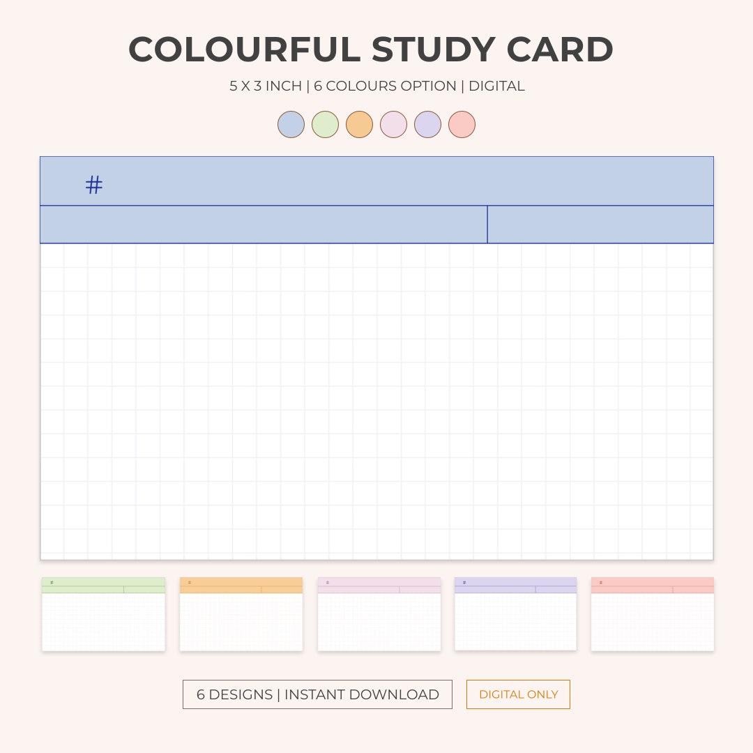 6 Digital Notecards for Studying Rainbow Index Cards Study Cards Blank
