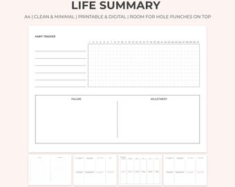 Printable A4 Monthly and Yearly Reflection Journal Prompts for Personal Growth Life Summary Journal | Yearly Overview | Gratitude Journal