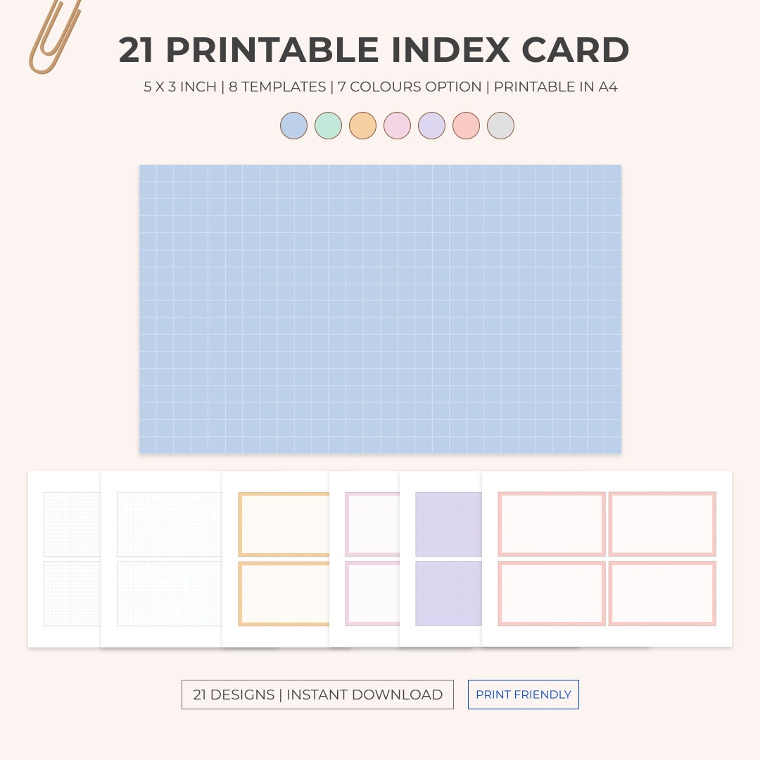 24 Pdfs A4 Printable Grid Notecards for Studying Colour Index Cards