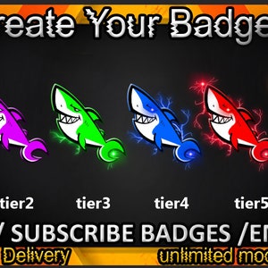 Shark Twitch Sub Badges, Shark Twitch Emotes / Shark Abzeichen für Streamer / Shark Abonnenten Abzeichen