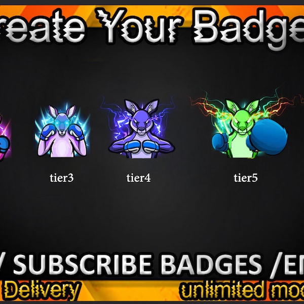 Kangaroo Twitch sub badges, Kangaroo Twitch emotes/ Kangaroo badges for streamers/  Kangaroo Subscriber Badges