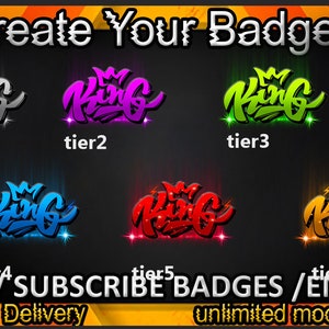 King Twitch sub badges, King Twitch emotes/ King badges for streamers/ King Subscriber Badges