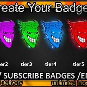 Joker Twitch sub badges, Joker Twitch emotes/ Joker badges for streamers/ Joker Subscriber Badges