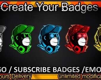 Monkey Twitch sub badges, Monkey Twitch emotes/ Monkey badges for streamers/ Monkey Subscriber Badges