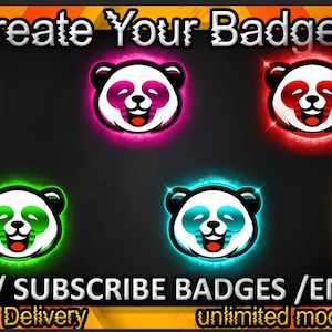 Insignias de suscriptor de Panda Twitch / Emociones de Panda Twitch / Insignias de Panda para streamers / Insignias de suscriptor de Panda