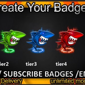 Shark Twitch sub badges, Shark Twitch emotes/ Shark badges for streamers/ Shark Subscriber Badges