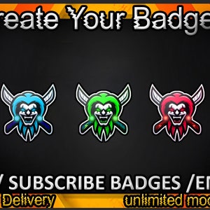 Joker Twitch sub badges, Joker Twitch emotes/ Joker badges for streamers/ Joker Subscriber Badges